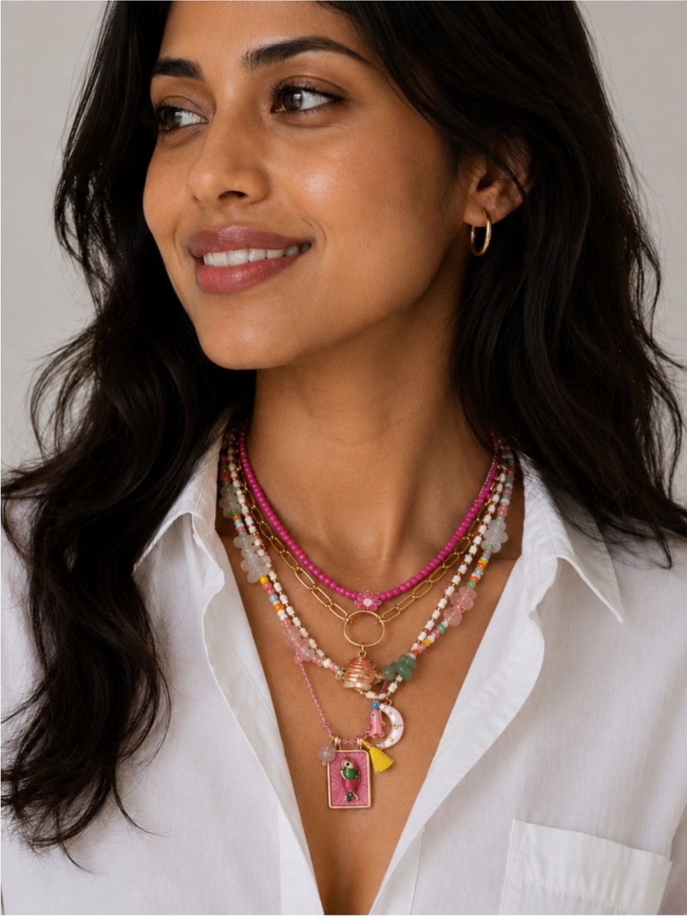 New! Pink Coastal Fish Tarot Card Necklace Stack Set NWOT 5056